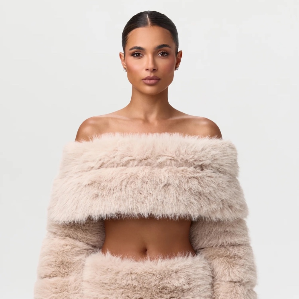 Faux Fur Pelted Off-Shoulder Top